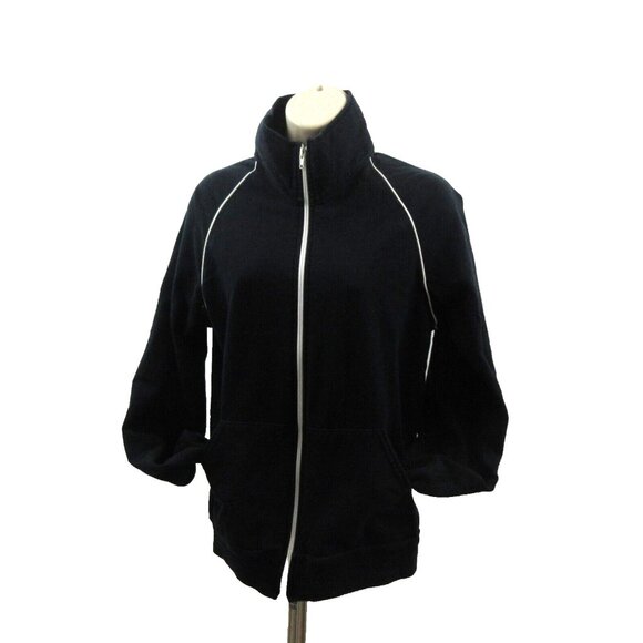Moosejaw Athletic Jacket Womens Sz Small Black Full Zip Spellout Logo White Trim - Picture 1 of 8